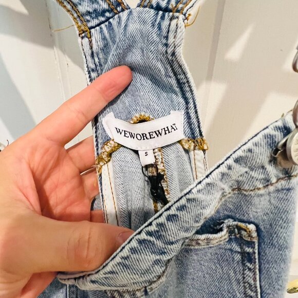 NEW WeWoreWhat We Wore What Blue Indigo Denim Cuffed Overalls Size Small - Picture 9 of 16